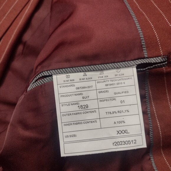 YND Slim Fit Double-Breasted Pinstripe Suit, Red 3XL, ALTERED CUFFS & LEGS - Picture 4 of 7